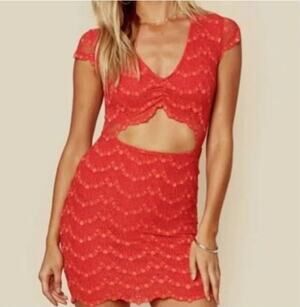 Nightcap Clothing Red Lace Cutout Bodycon Mini Dress Size Medium